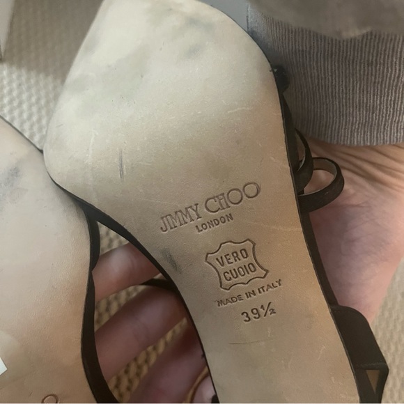 Jimmy Choo Black Strappy Pointed Round Toe Satin Heels Pumps Stiletto Size 9.5 - Picture 2 of 10